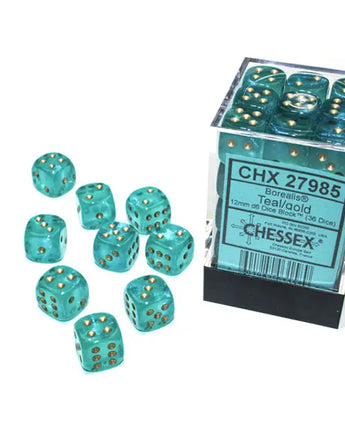 Chessex Dice: Special 12mm D6 (36) - Borealis: Teal/Gold
