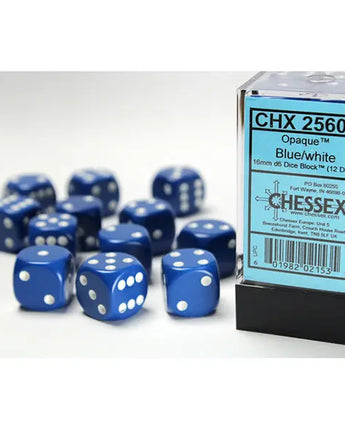 Chessex Dice: Opaque 16mm D6 (12) - Blue/White