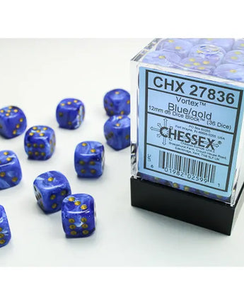 Chessex Dice: Vortex 12mm D6 (36) - Blue/Gold