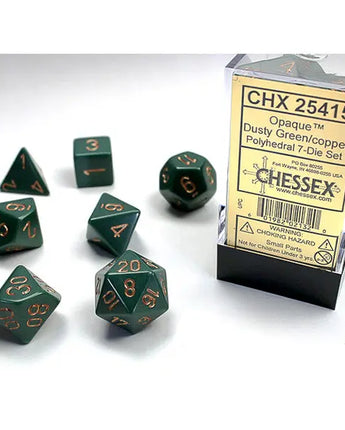 Chessex Dice: Opaque 7-Die RPG Set - Dusty Green/Copper