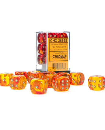 Chessex Dice: Translucent 16mm D6 (12) - Red-Yellow/Gold