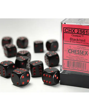 Chessex Dice: Opaque 16mm D6 (12) - Black/Red