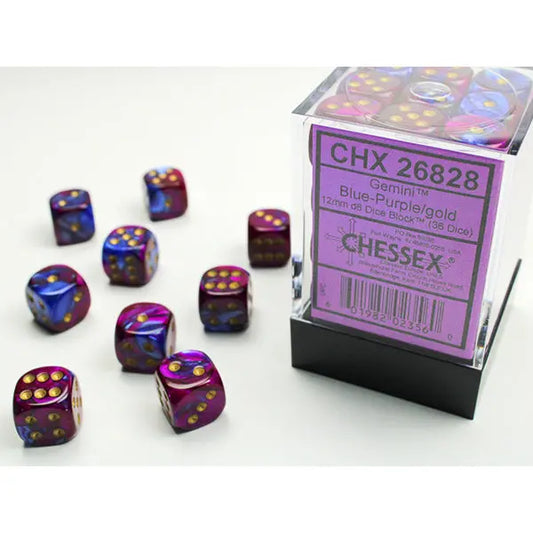 Chessex Dice: Gemini 12mm D6 (36) - Blue-Purple/Gold