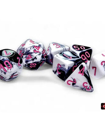 Chessex Dice: Gemini 7-Die RPG Set - Black-White/Pink