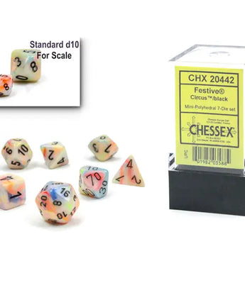 Chessex Dice: Mini 7-Die RPG Set - Festive: Circus/Black