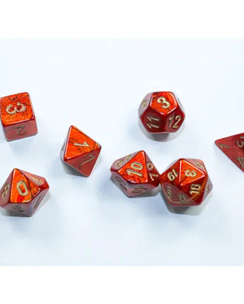 Chessex Dice: Mini 7-Die RPG Set - Scarab: Scarlet/Gold