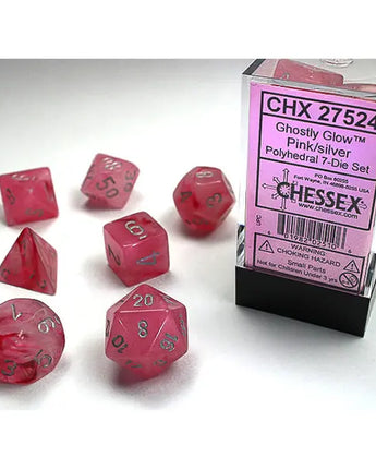 Chessex Dice: 7-Die RPG Set - Ghostly: Pink/Silver
