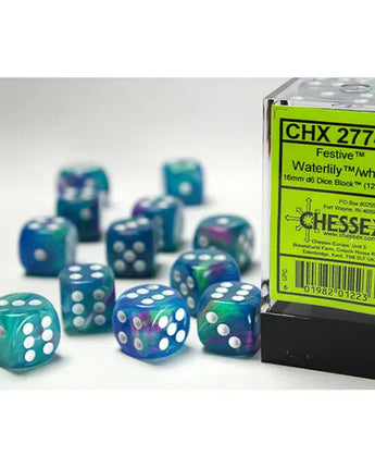 Chessex Dice: Special 16mm D6 (12) - Festive: Waterlily/White