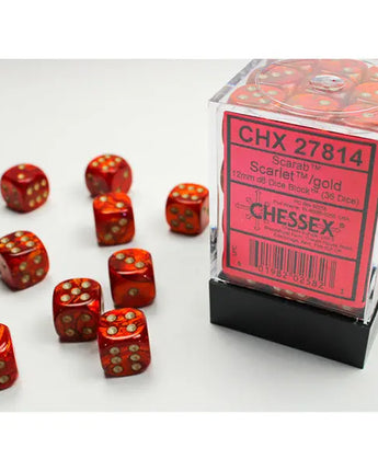 Chessex Dice: Special 12mm D6 (36) - Scarab: Scarlet/Gold