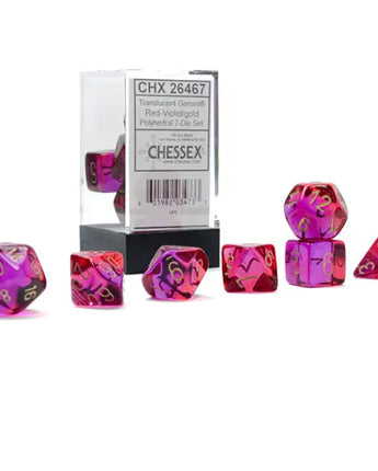 Chessex Dice: Translucent 7-Die RPG Set - Red-Violet/Gold