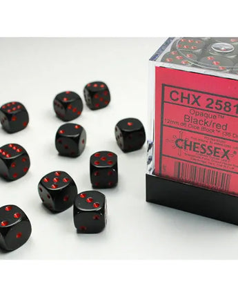 Chessex Dice: Opaque 12mm D6 (36) - Black/Red