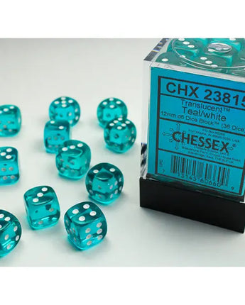 Chessex Dice: Translucent 12mm D6 (36) - Teal/White