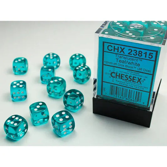 Chessex Dice: Translucent 12mm D6 (36) - Teal/White
