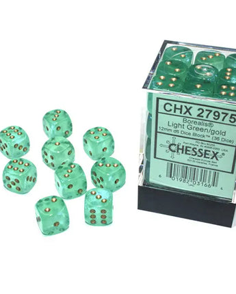 Chessex Dice: Special 12mm D6 (36) - Borealis: Light Green/Gold