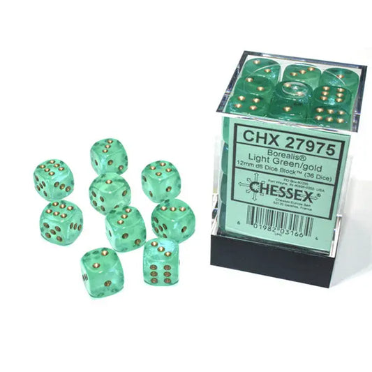 Chessex Dice: Special 12mm D6 (36) - Borealis: Light Green/Gold