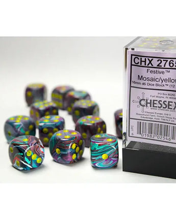 Chessex Dice: Special 16mm D6 (12) - Festive: Mosiac/Yellow