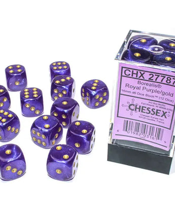 Chessex Dice: Luminary 16mm D6 (12) - Royal Purple/Gold