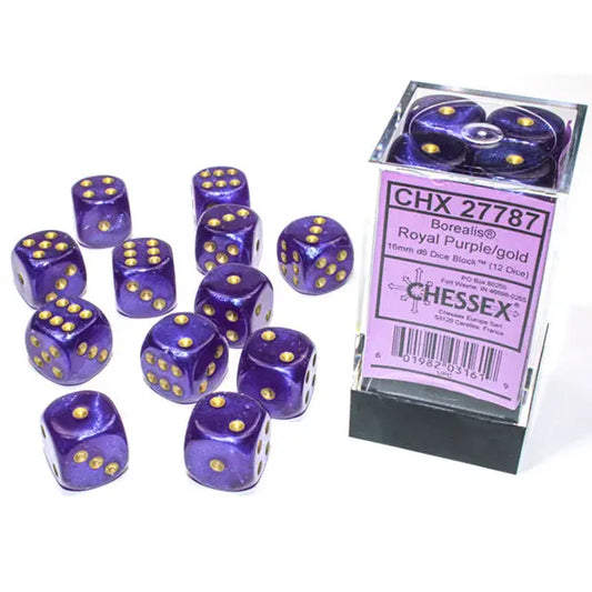 Chessex Dice: Luminary 16mm D6 (12) - Royal Purple/Gold