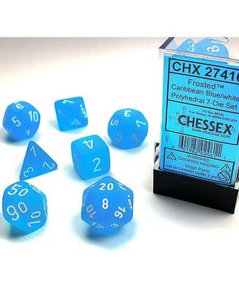 Chessex Dice: Gemini 7-Die RPG Set - Frosted: Caribean Blue/White