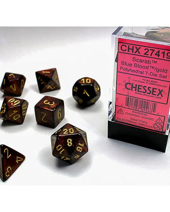 Chessex Dice: 7-Die RPG Set - Scarab: Blue Blood/Gold