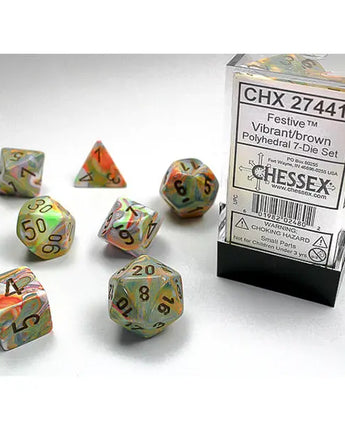 Chessex Dice: Festive 7-Die RPG Set - Festive: Vibrant/Brown