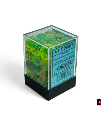 Chessex Dice: Gemini 12mm D6 (36) - Luminary: Plasma Green-Teal/Orange
