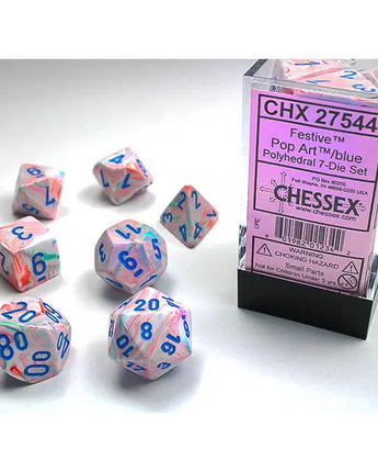 Chessex Dice: Festive 7-Die RPG Set - Pop Art/Blue