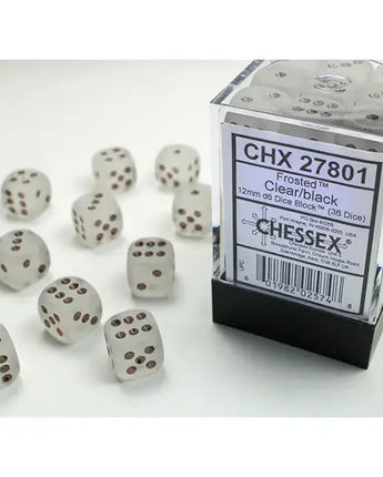 Chessex Dice: Special 12mm D6 (36) - Frosted: Clear/Black