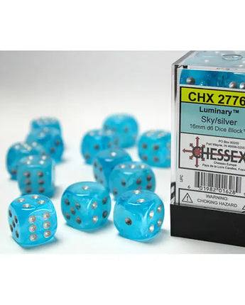 Chessex Dice: Luminary 16mm D6 (12) - Sky/Silver