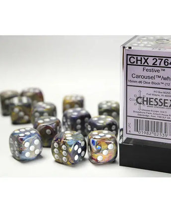 Chessex Dice: Special 16mm D6 (12) - Festive: Carousel/White