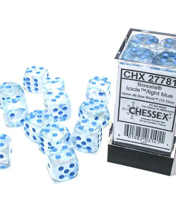Chessex Dice: Luminary 16mm D6 (12) - Icicle/Light Blue