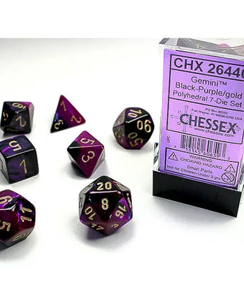 Chessex Dice: Gemini 7-Die RPG Set - Black-Purple/Gold
