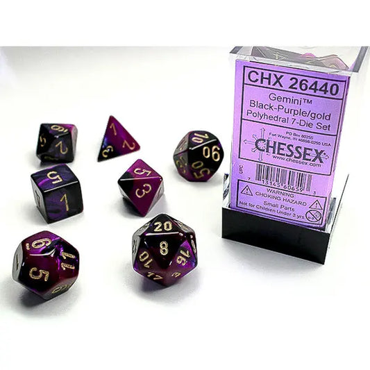 Chessex Dice: Gemini 7-Die RPG Set - Black-Purple/Gold