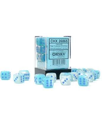 Chessex Dice: Gemini 12mm D6 (36) - Luminary: Pearl Turquoise-White/Blue