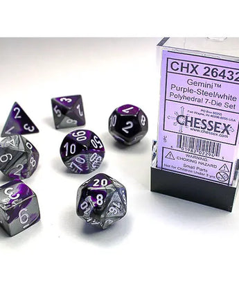 Chessex Dice: Gemini 7-Die RPG Set - Purple-Steel/White