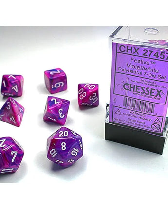 Chessex Dice: Festive 7-Die RPG Set - Violet/White