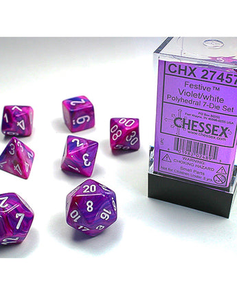 Chessex Dice: Festive 7-Die RPG Set - Violet/White
