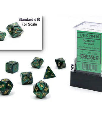 Chessex Dice: Mini 7-Die RPG Set - Scarab: Jade/Gold