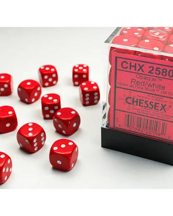 Chessex Dice: Opaque 12mm D6 (36) - Red/White