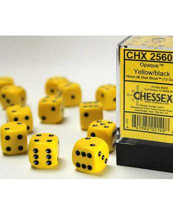 Chessex Dice: Opaque 16mm D6 (12) - Yellow/Black