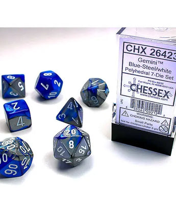 Chessex Dice: Gemini 7-Die RPG Set - Silver/White