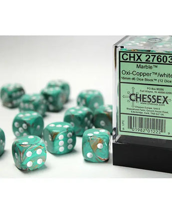 Chessex Dice: Special 16mm D6 (12) - Marble: Oxi-Copper/White