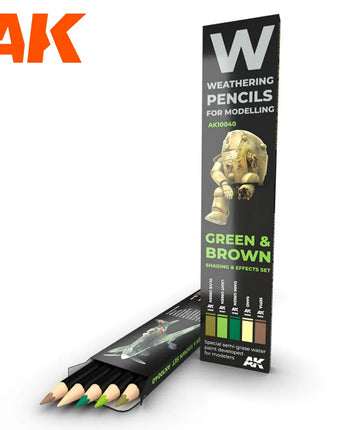 Weathering Pencils: Green & Brown Shading & Effects Set (5 Colors)