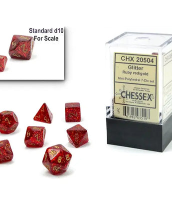 Chessex Dice: Mini 7-Die RPG Set - Glitter: Ruby/Gold