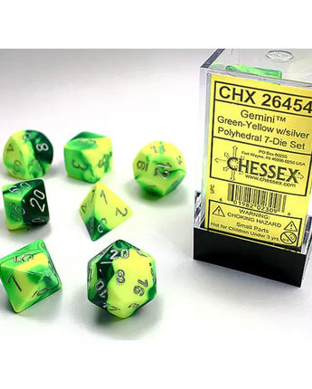 Chessex Dice: Gemini 7-Die RPG Set - Green-Yellow/Silver