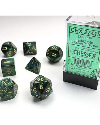 Chessex Dice: Gemini 7-Die RPG Set - Scarab: Jade/Gold