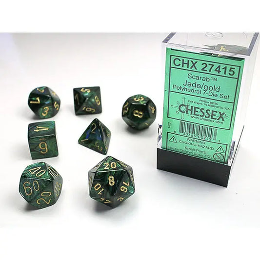 Chessex Dice: Gemini 7-Die RPG Set - Scarab: Jade/Gold
