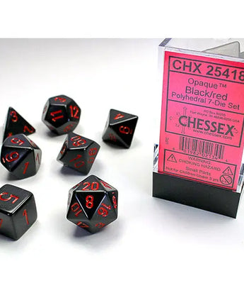 Chessex Dice: Opaque 7-Die RPG Set - Black/Red