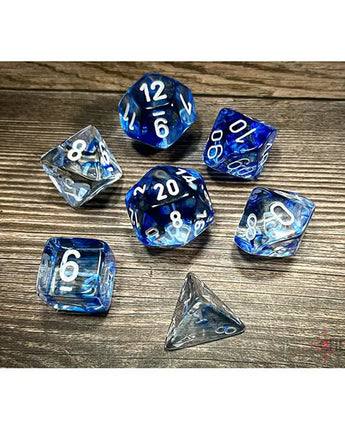 Chessex Dice: 7-Die RPG Set - Nebula: Dark Blue/White