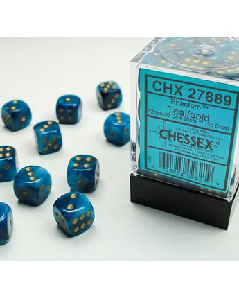 Chessex Dice: Special 12mm D6 (36) - Phantom: Teal/Gold